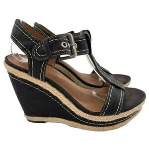Franco Sarto womens sandals size 6 black canvas platform wedge Espadrilles